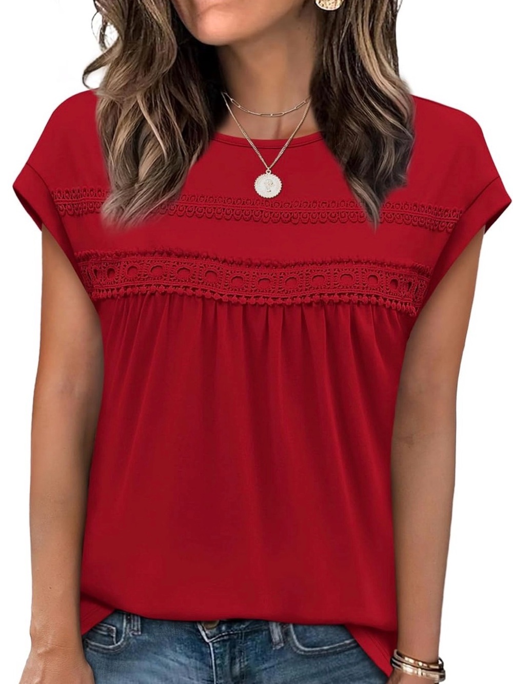 WIHOLL Womens Summer Tops Trendy 2026 Lace Crochet Cap Short Sleeve Shirt